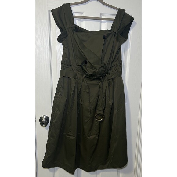 STAR STYLE Women Olive Green Cap Sleeve Trench-Style Belted Midi Dress SZ 1X - Picture 1 of 8
